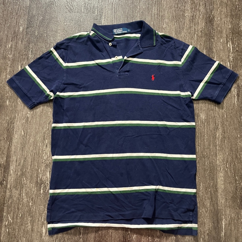 Polo Ralph Lauren Mens Striped Short Sleeve‎ Polo Shirt Red Pony Logo Size L